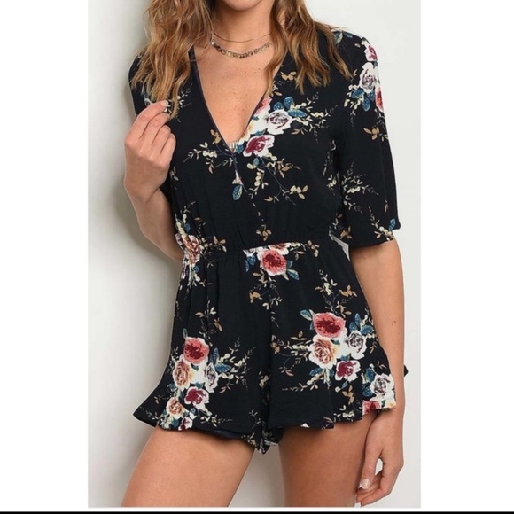 October Love Pants - Floral Vneck Romper Shorts